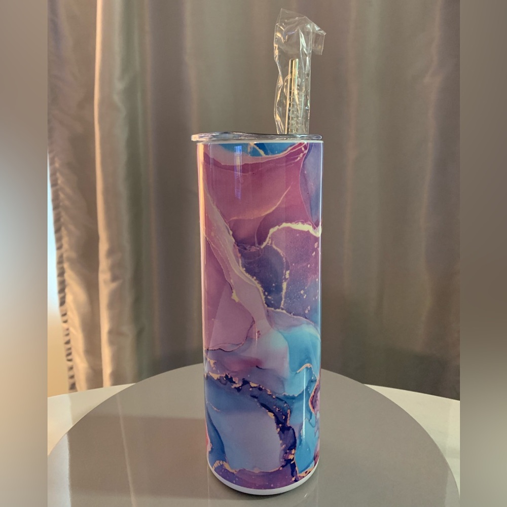 Hand Crafted Pink Watercolor Skinny Tumbler